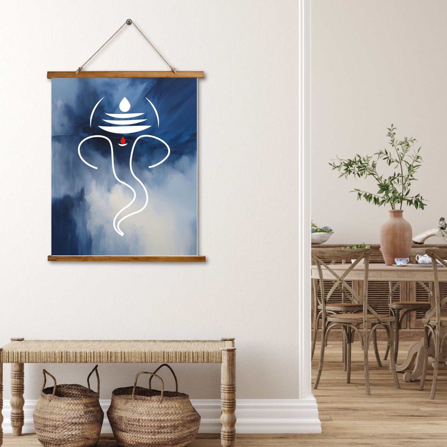 Wood Topped Wall Tapestry Featuring Ganesh - Bohemian Decor, Home Wall Art, Meditation Room Accent, Unique Gift, Spiritual Decor
