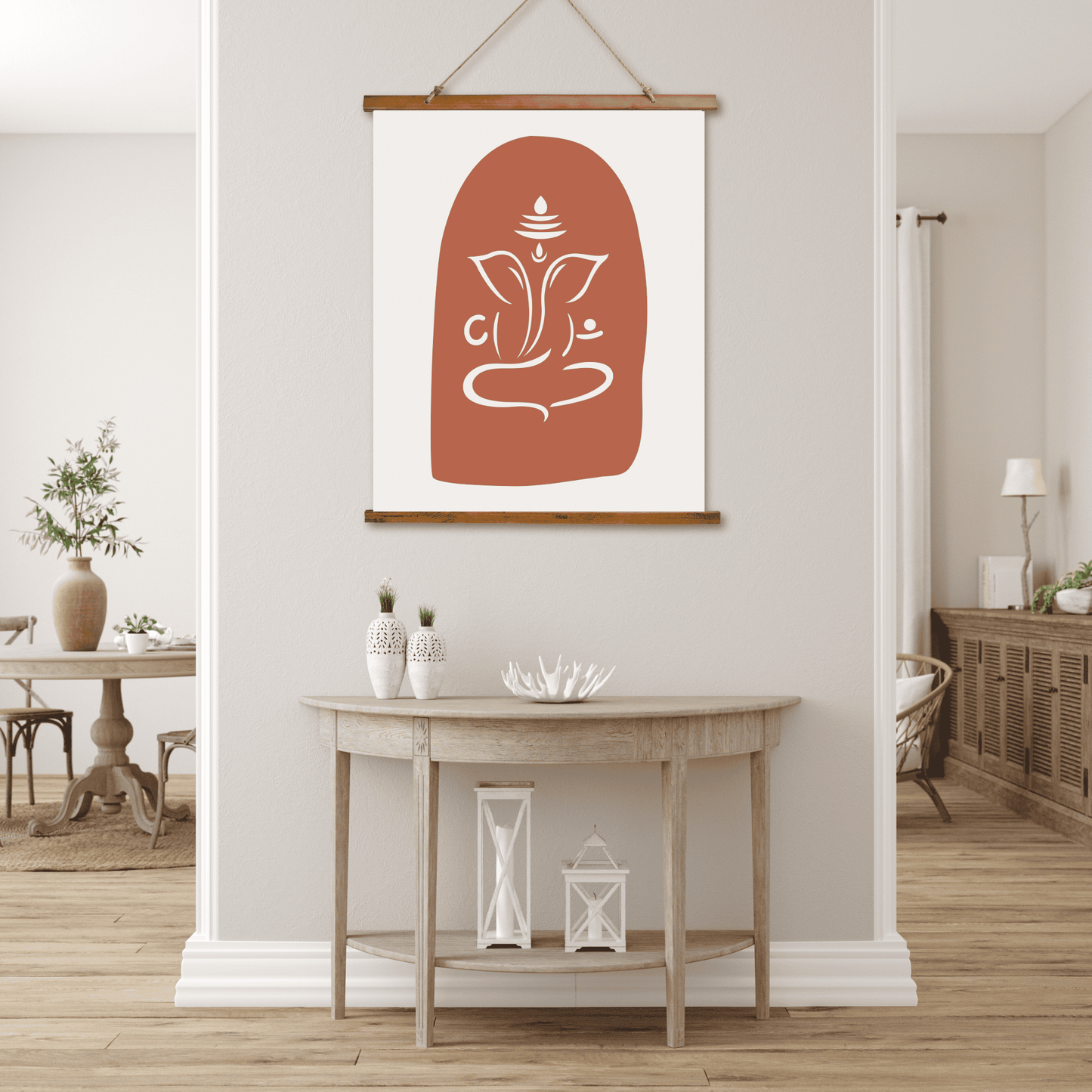 Boho Wood Topped Wall Tapestry with Ganesh Design, Ideal for Yoga Lovers, Home Decor, Wall Art, Meditation