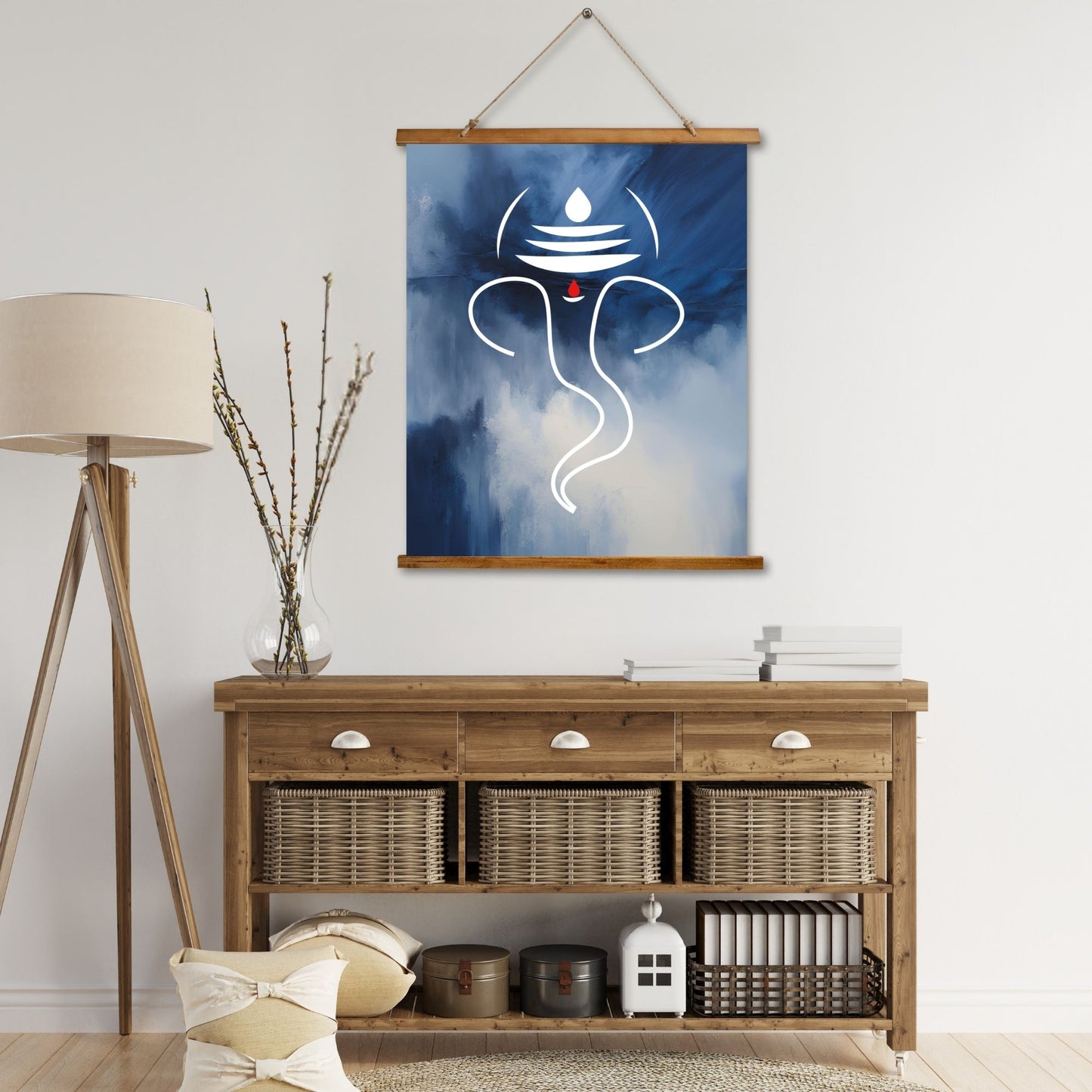 Wood Topped Wall Tapestry Featuring Ganesh - Bohemian Decor, Home Wall Art, Meditation Room Accent, Unique Gift, Spiritual Decor