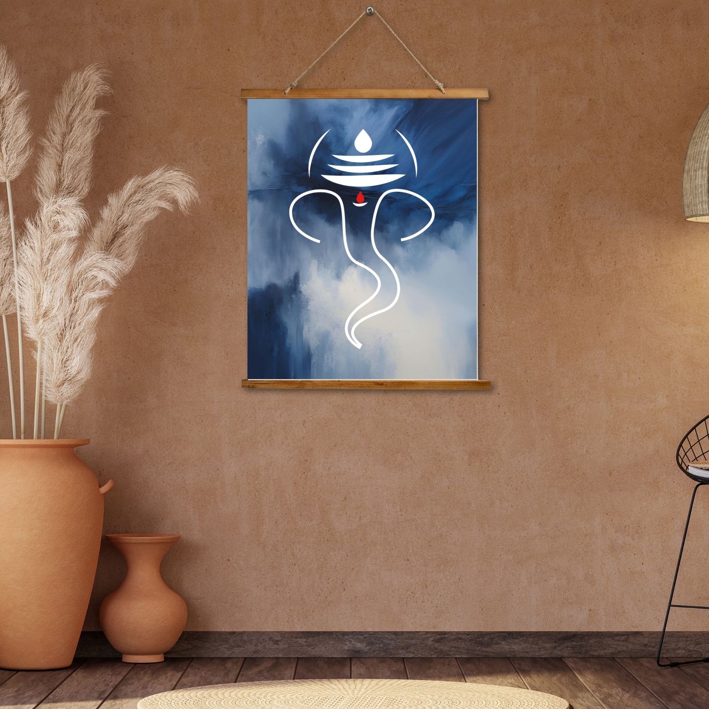 Wood Topped Wall Tapestry Featuring Ganesh - Bohemian Decor, Home Wall Art, Meditation Room Accent, Unique Gift, Spiritual Decor