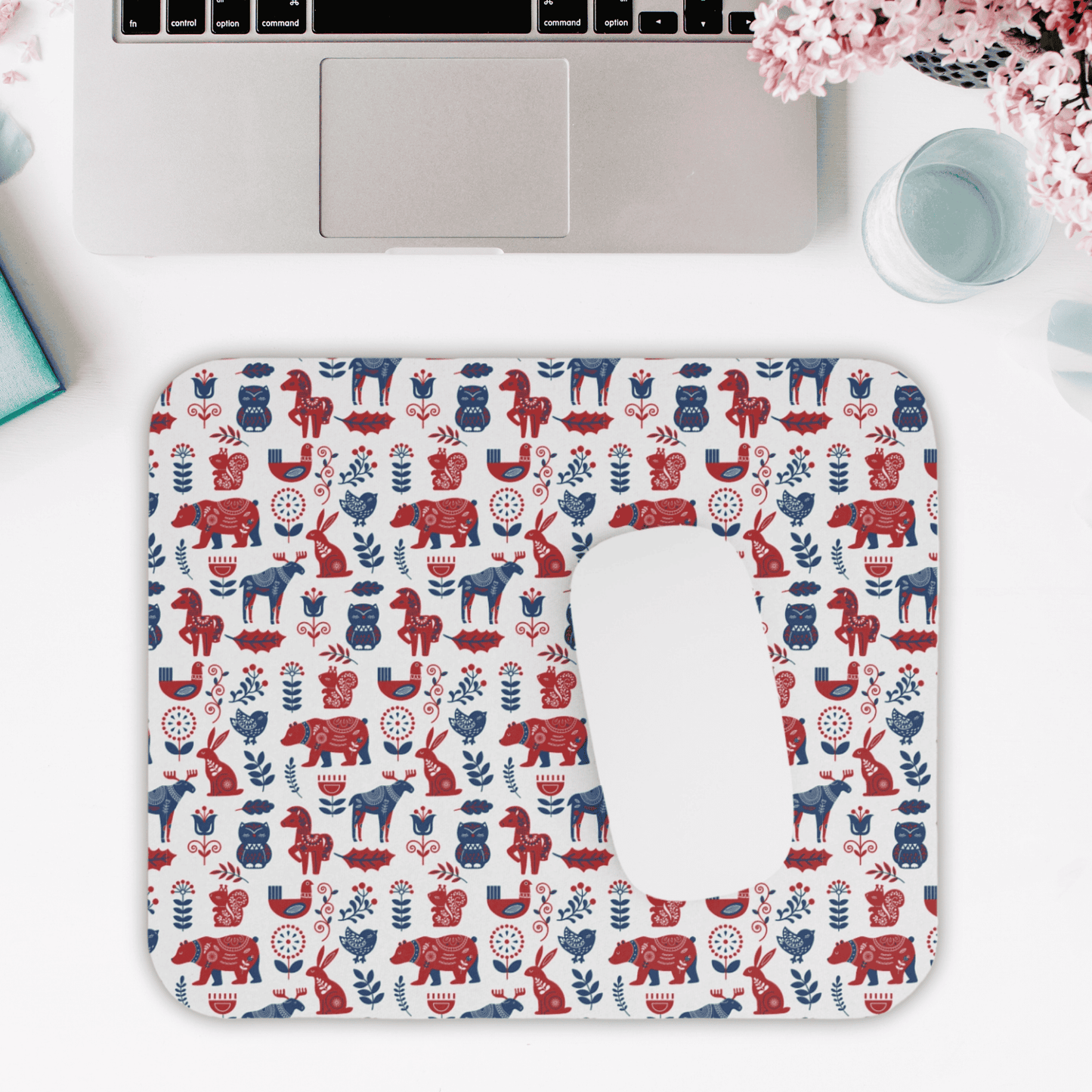 Mouse Pad, Nature Themed Mousepad, Woodland Animal Print Mousepad, Gift for Coworker, Gift for Boss, Scandinavian Folk Art, Scandi Design