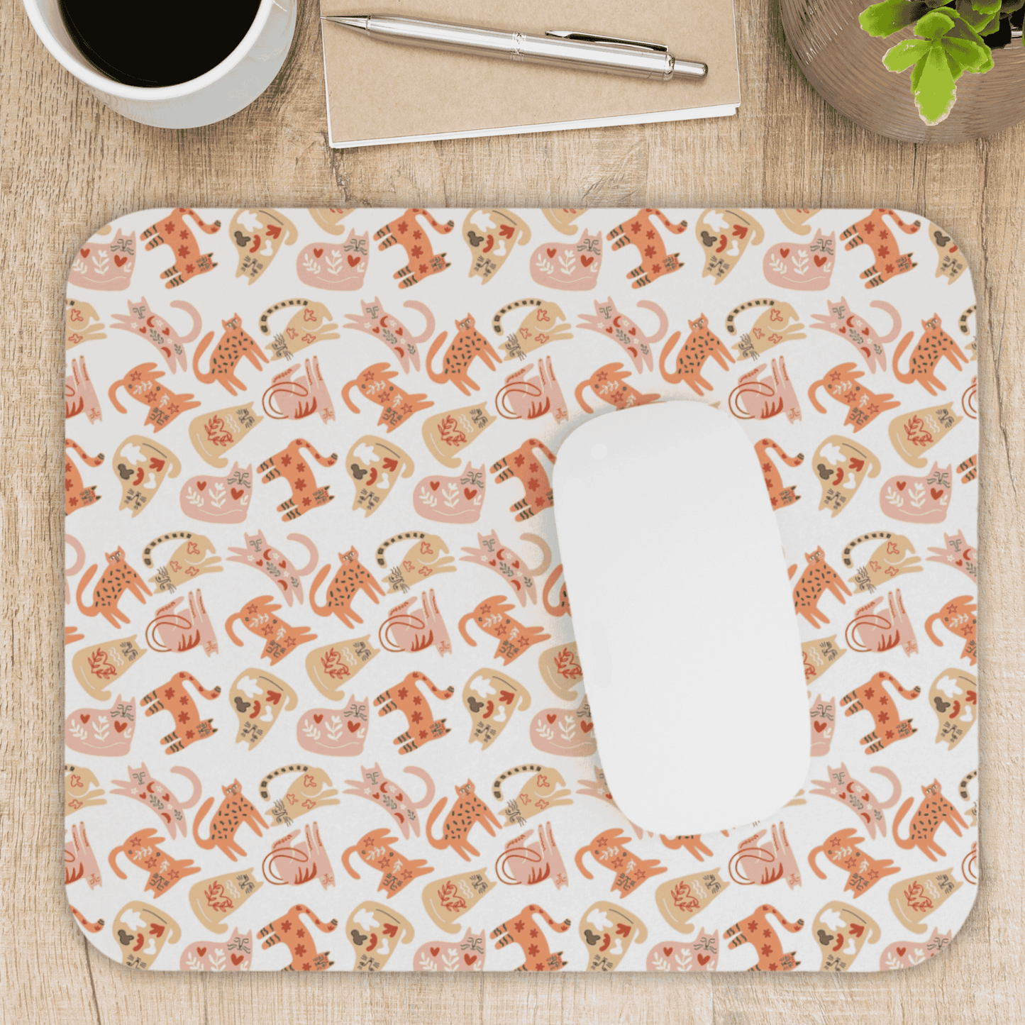 Mouse Pad, Cat Design, Scandinavian Folk Art, Home Office Decor, Nordic Art, Hygge, Work from Home Essentials, Swedish Scandi Art