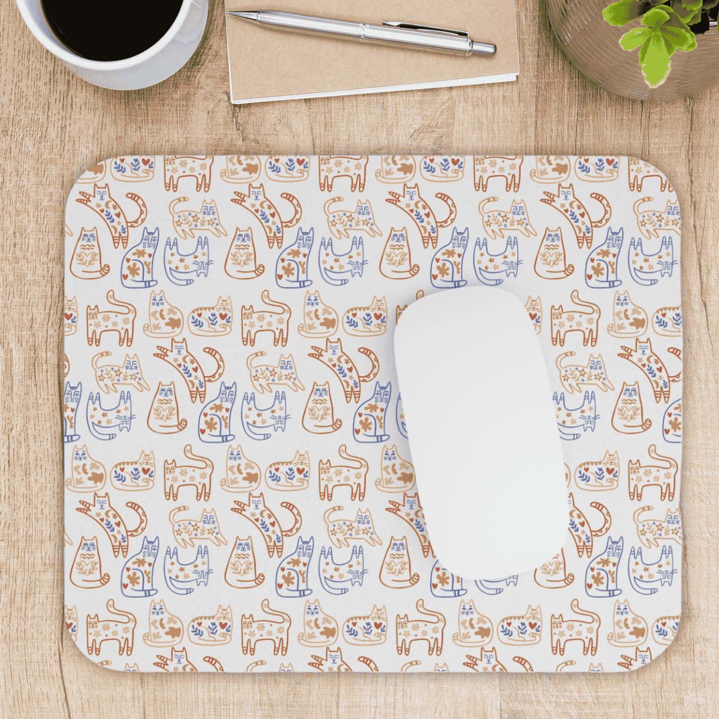 Mouse Pad, Cat Design, Scandinavian Folk Art, Home Office Decor, Nordic Art, Hygge, Work from Home Essentials, Swedish Scandi Art