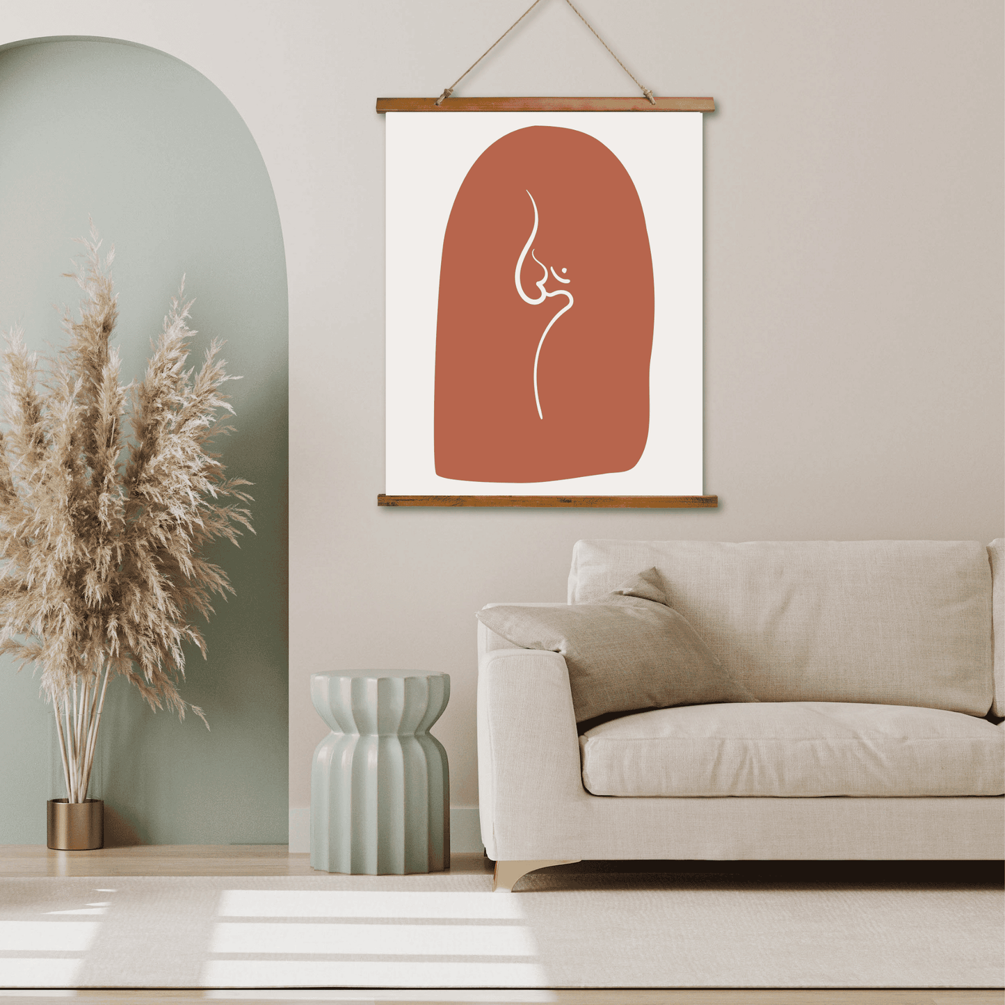 Tapestry with Hanger, Om Sign Design, Wood Top, 26"x36", Indian Art, Abstract Om Symbol, Puja Room Wall Art, Meditation Yoga Room Art