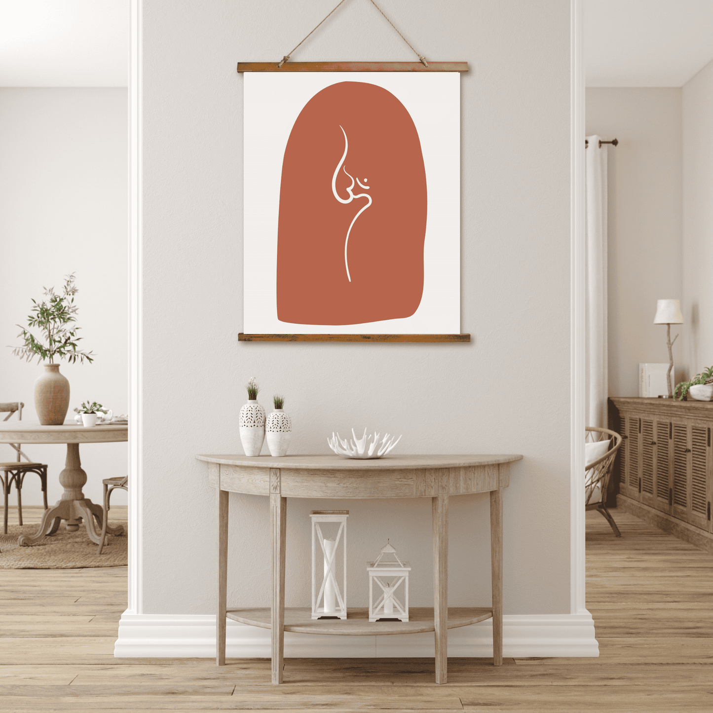 Tapestry with Hanger, Om Sign Design, Wood Top, 26"x36", Indian Art, Abstract Om Symbol, Puja Room Wall Art, Meditation Yoga Room Art