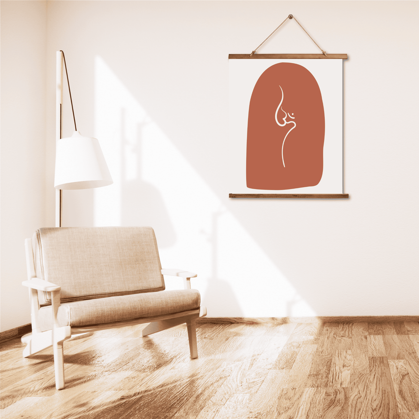 Tapestry with Hanger, Om Sign Design, Wood Top, 26"x36", Indian Art, Abstract Om Symbol, Puja Room Wall Art, Meditation Yoga Room Art