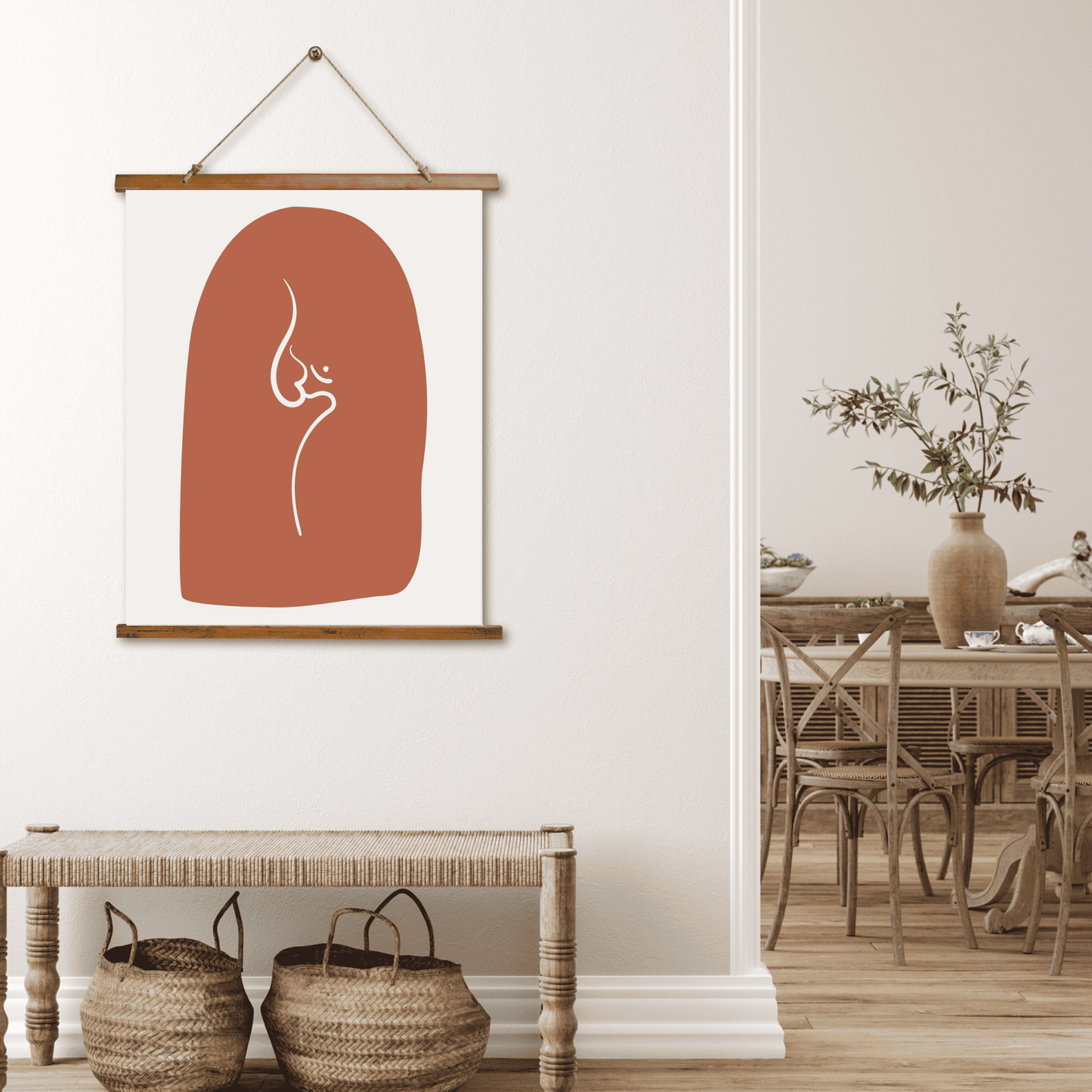 Tapestry with Hanger, Om Sign Design, Wood Top, 26"x36", Indian Art, Abstract Om Symbol, Puja Room Wall Art, Meditation Yoga Room Art