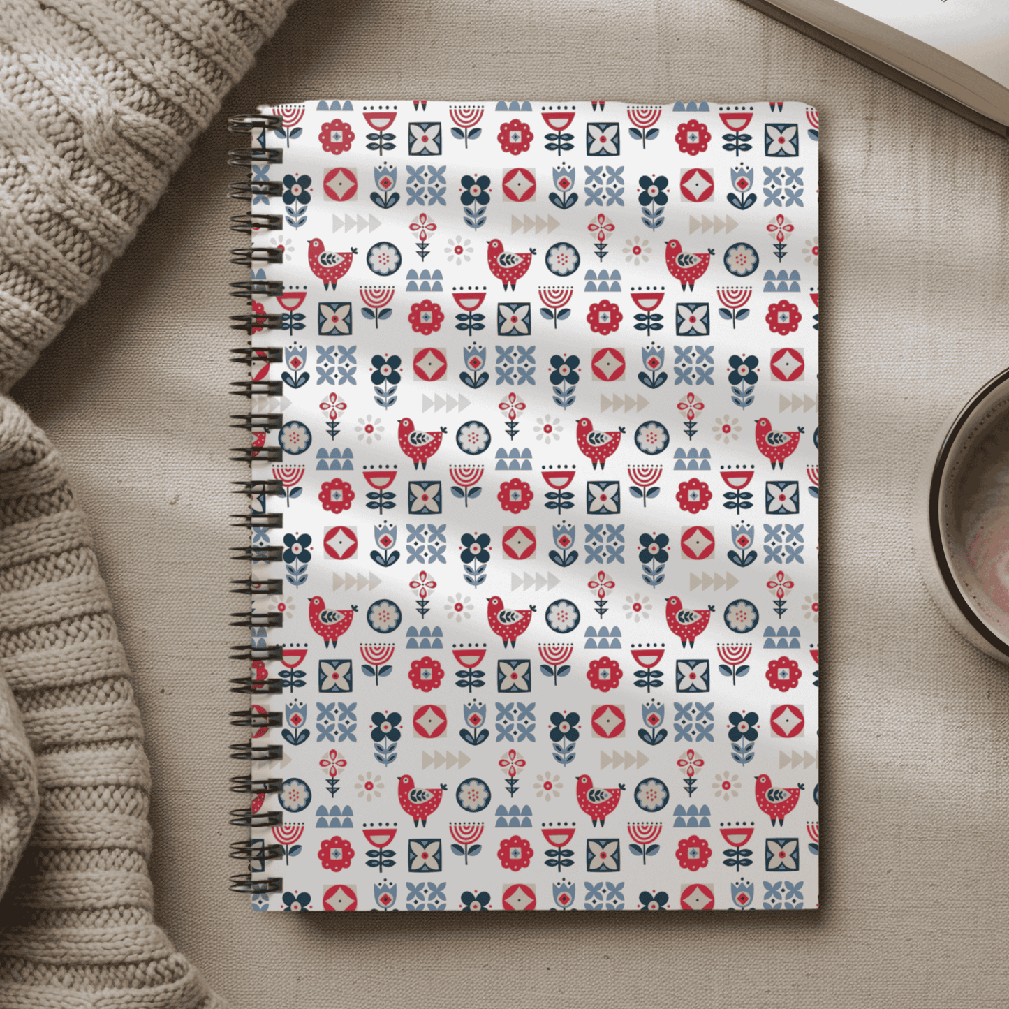 Spiral Notebook - Scandinavian Floral Design, Nordic Art, Ruled Lines, Cute Stationery, Gift for Students, Journal, Office Supplies, Planner
