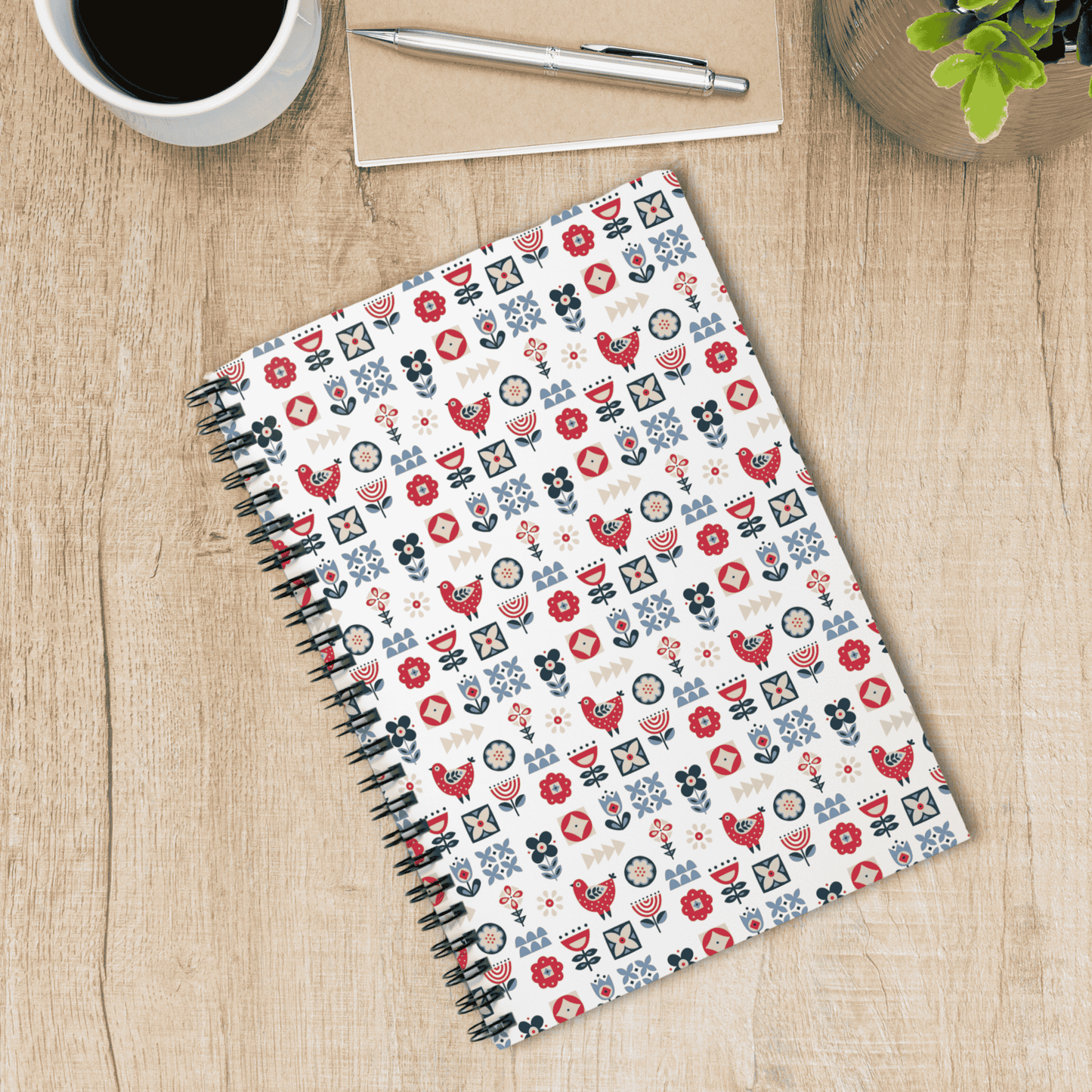 Spiral Notebook - Scandinavian Floral Design, Nordic Art, Ruled Lines, Cute Stationery, Gift for Students, Journal, Office Supplies, Planner