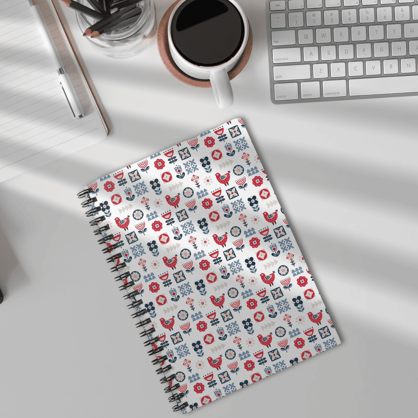 Spiral Notebook - Scandinavian Floral Design, Nordic Art, Ruled Lines, Cute Stationery, Gift for Students, Journal, Office Supplies, Planner