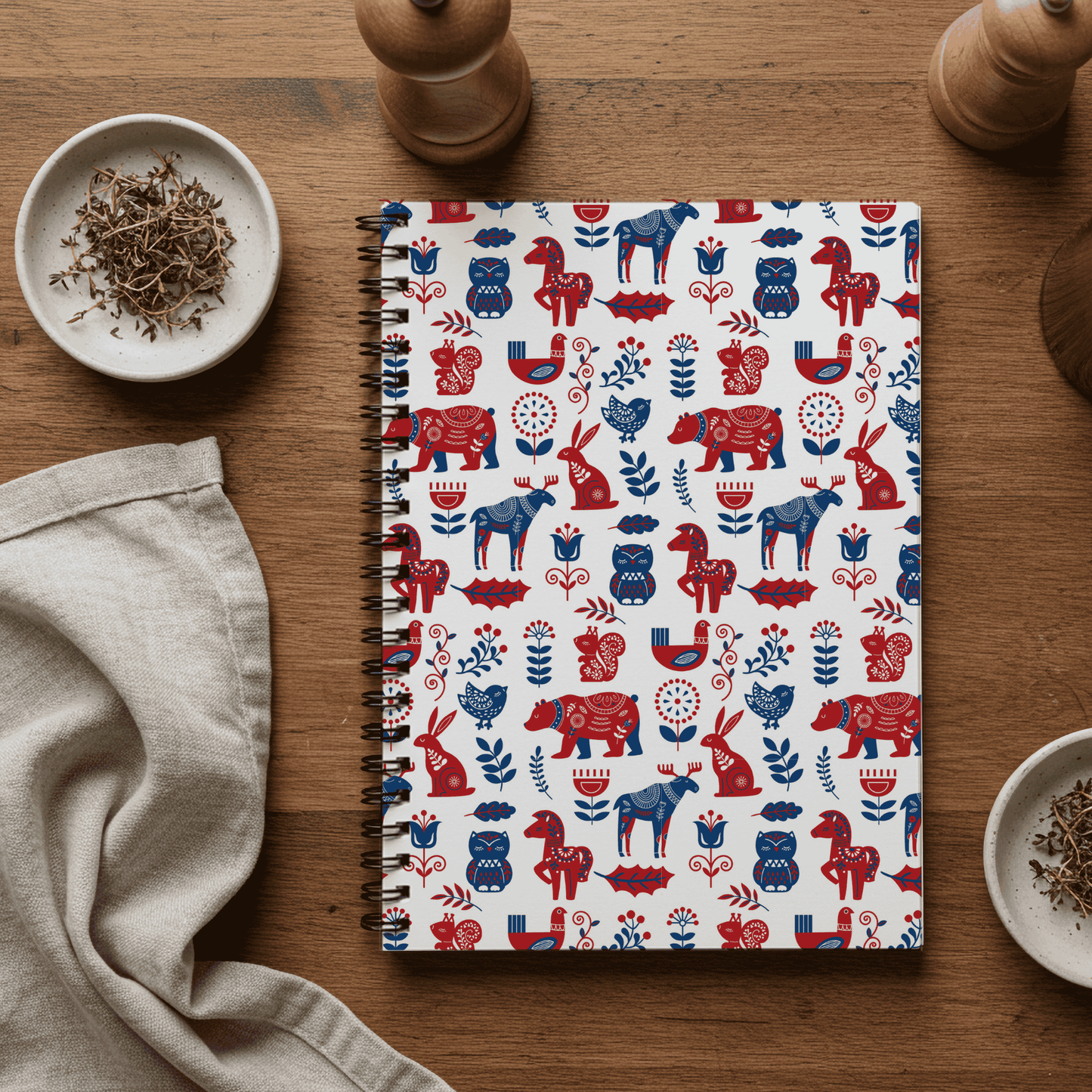Spiral Notebook - Scandinavian Animal Pattern, Ruled Line, Cute Stationery, Gift for Students, Journaling, Writing, Creative Note-taking