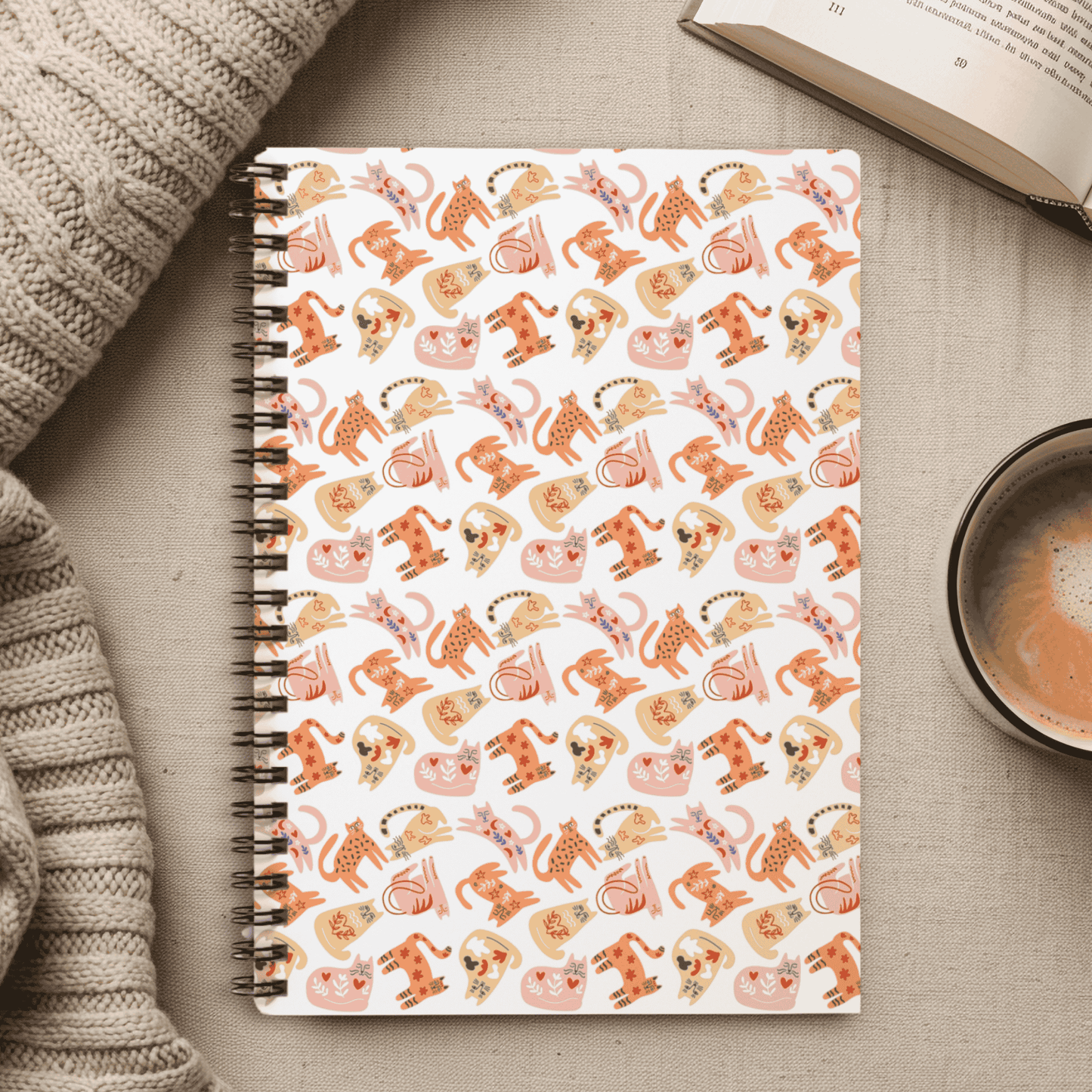Spiral Notebook - Cute Cat Design, Scandinavian Art, Perfect for Students, Journaling, Gift for Animal Lovers, Back to School Supplies