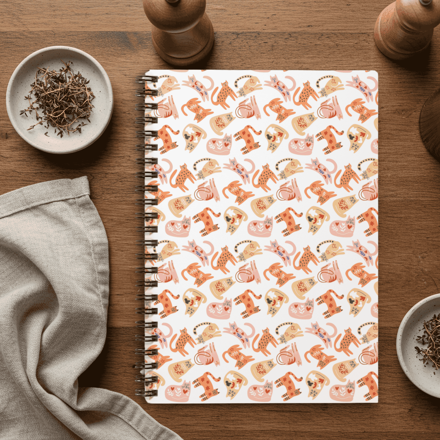 Spiral Notebook - Cute Cat Design, Scandinavian Art, Perfect for Students, Journaling, Gift for Animal Lovers, Back to School Supplies