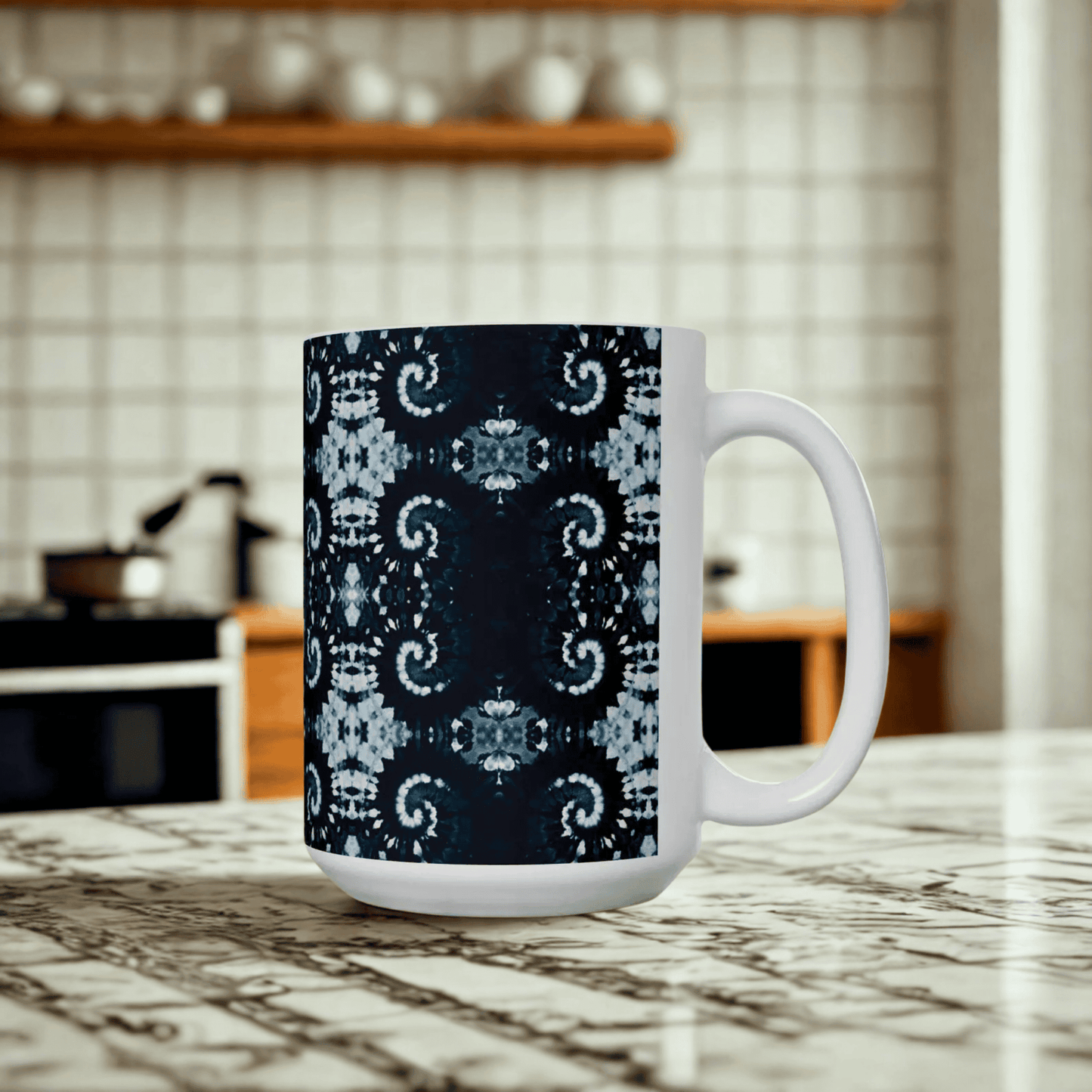 Tie Dye Ceramic Artistry Mug, Shibori Artistic Coffee Cup, Coffee Lover Gift, Deep Indigo Tea Cup Coffee Mug, Dishwasher Safe Microwave Safe