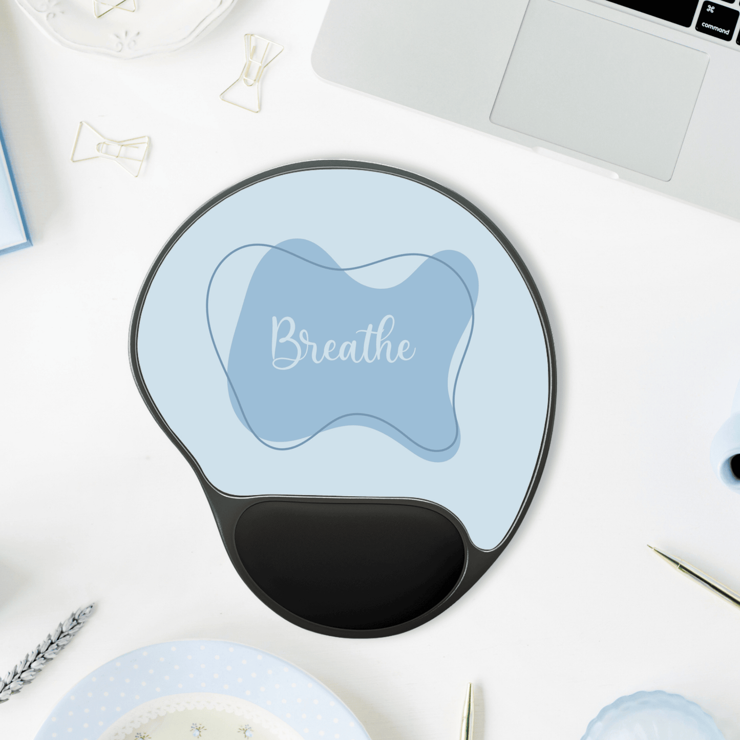 Tranquil Mouse Pad with Wrist Rest - Breathe Design, Office Decor, Gift for Coworkers, Ergonomic Desk Accessory, Stress Relief