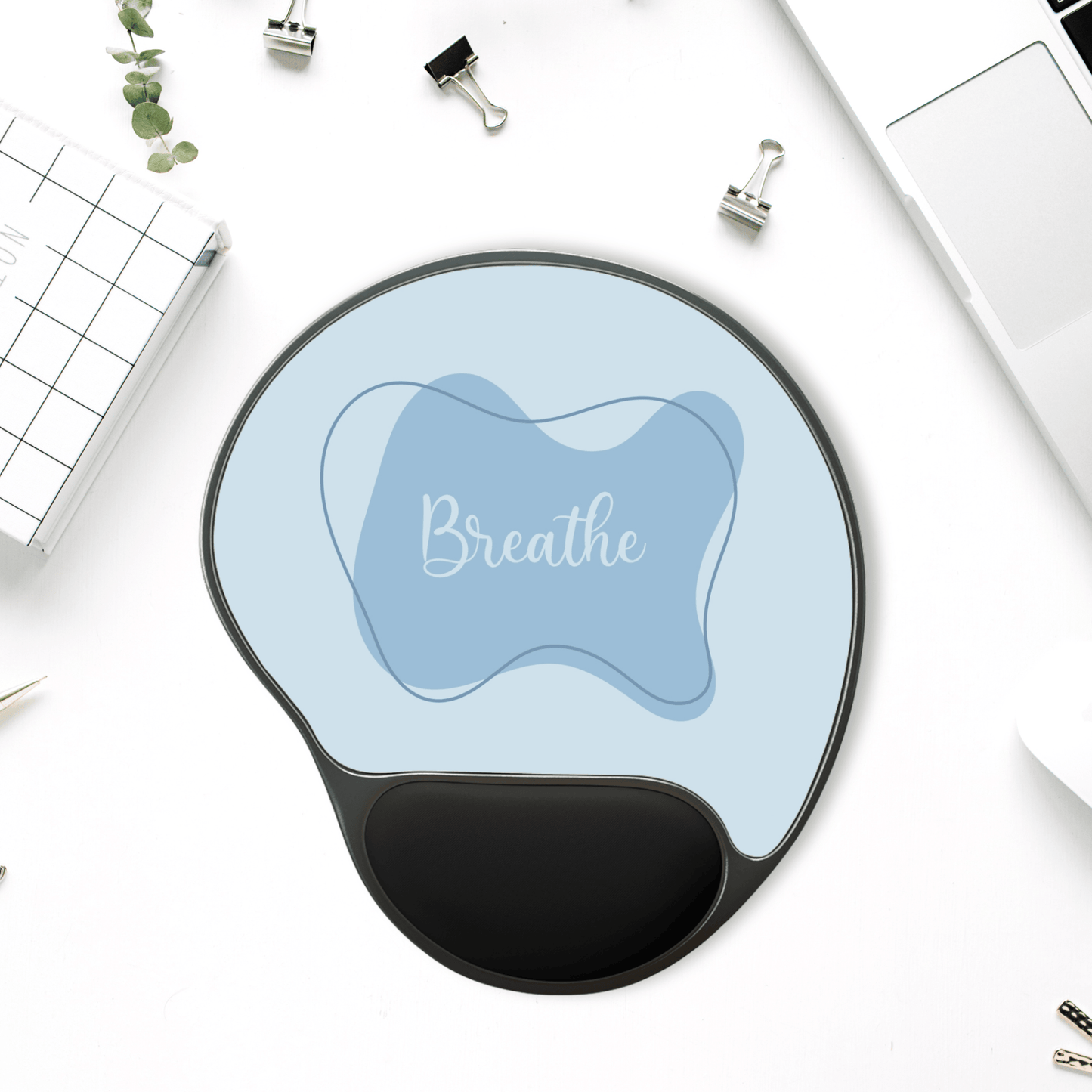 Tranquil Mouse Pad with Wrist Rest - Breathe Design, Office Decor, Gift for Coworkers, Ergonomic Desk Accessory, Stress Relief