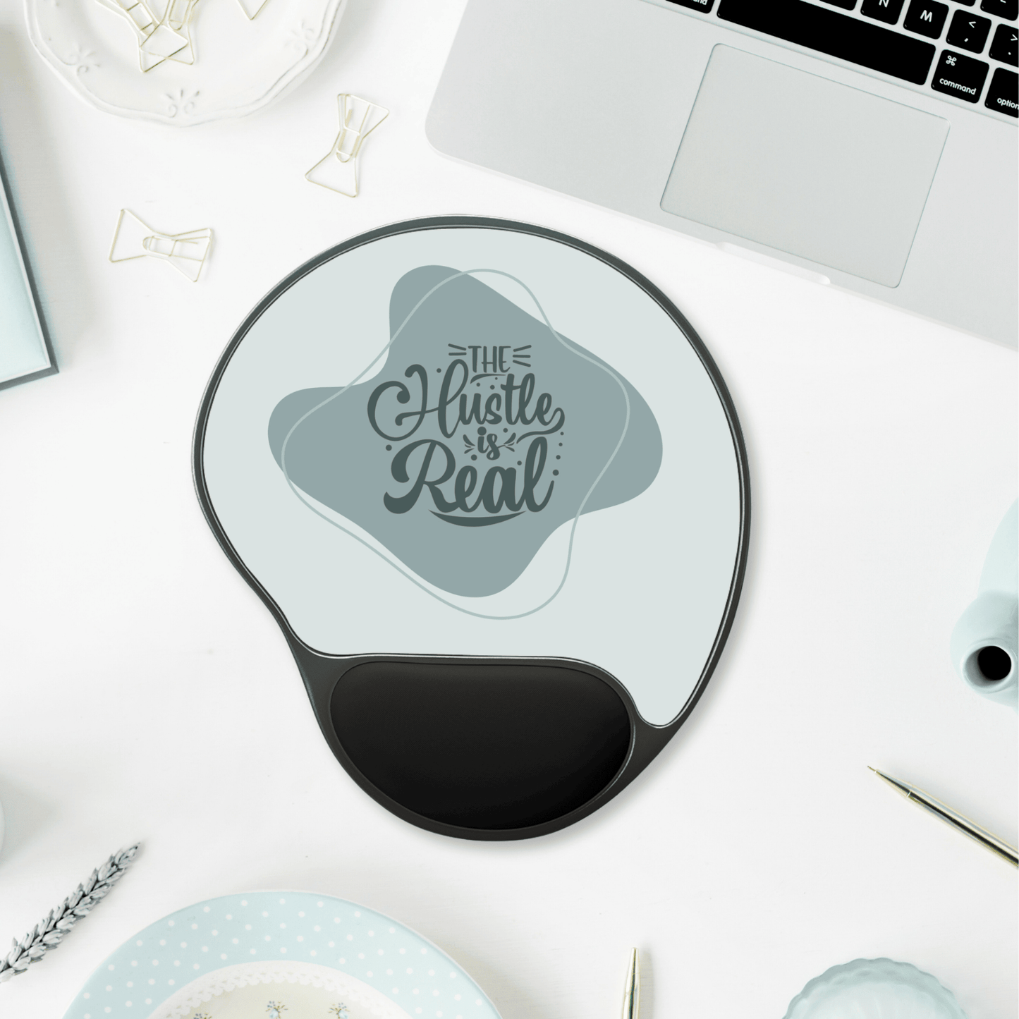 The Hustle is Real Mouse Pad with Wrist Rest - Ergonomic Office Gift for Entrepreneurs, Desk Accessories, Work From Home Essentials,