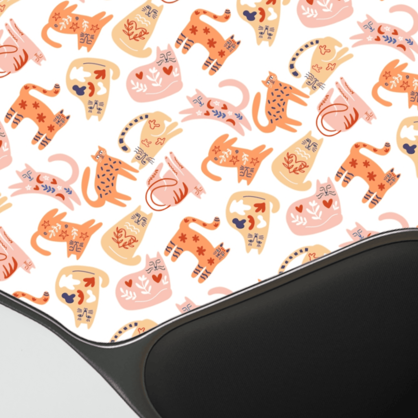 Mouse Pad with Wrist Rest, Ergonomic Mousepad with Wrist Support, Cat Design, Gaming Mousepad, Nordic Scandinavian Style Inspired Folk Art