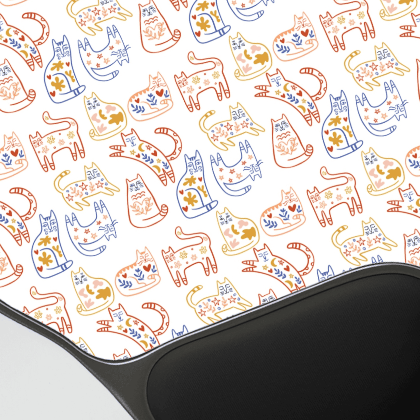 Mouse Pad with Wrist Rest, Ergonomic Mousepad with Wrist Support, Cat Design, Gaming Mousepad, Nordic Scandinavian Style Inspired Folk Art