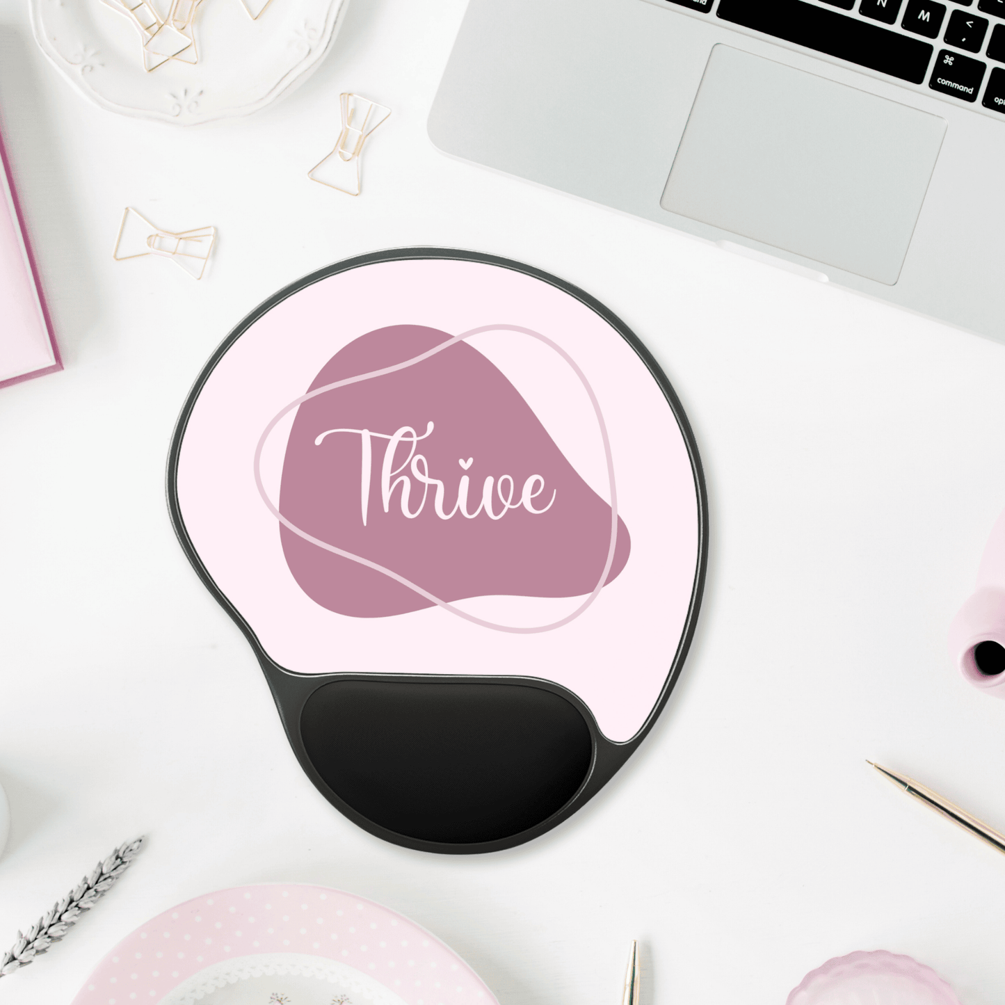 Thrive Mouse Pad with Wrist Rest - Ergonomic Office Accessory, Gift for Students, Work from Home Essentials, Motivational Design, Pink