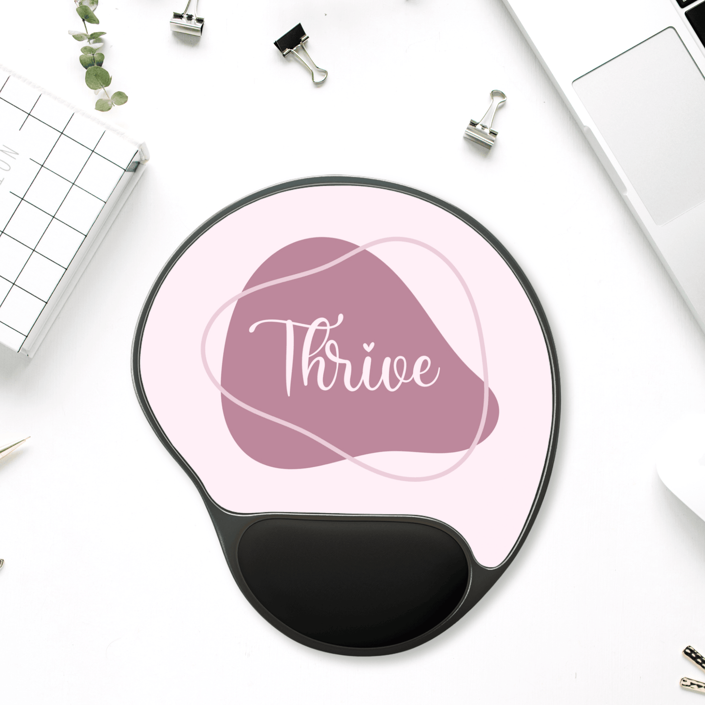 Thrive Mouse Pad with Wrist Rest - Ergonomic Office Accessory, Gift for Students, Work from Home Essentials, Motivational Design, Pink