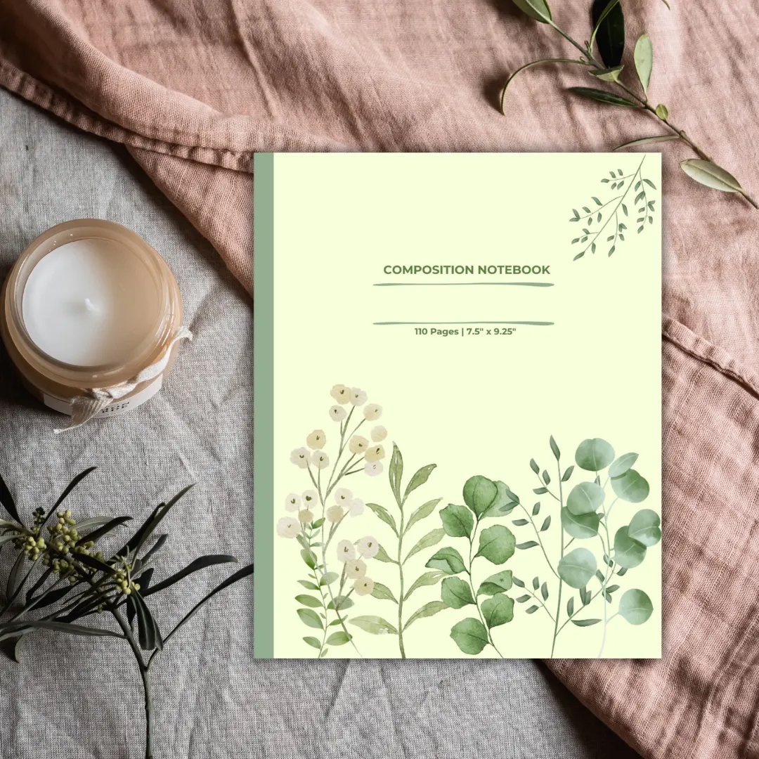 Green Foliage and Floral Paperback Notebook