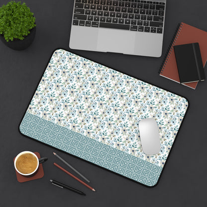 Chic Floral Desk Mat with Geometric Pattern, Hemmed Edges, Stylish Work Surface, Home Office Decor, Gift for Students, Large Mouse Pad