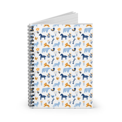 Spiral Notebook, Scandinavian Folk Art Inspired Design, Perfect for Journaling, Scandi Floral Animal Prints, Horse, Bear, Rabbit