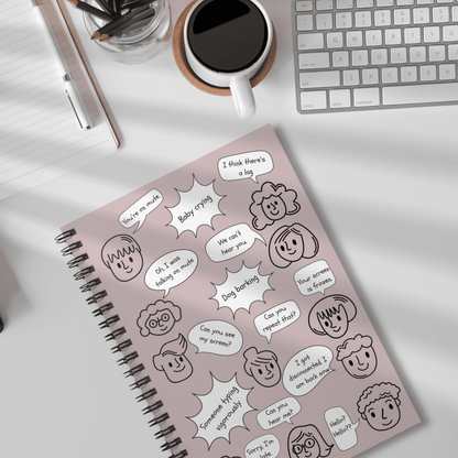 Funny Spiral Notebook - Ruled Line with Document Pocket, Dusty Rose, Work from Home Essentials, Conference Call Bingo, You're on Mute