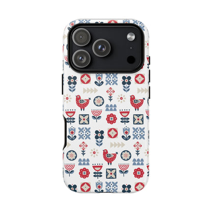 Scandinavian Bird & Floral Folk Art Phone Case - iPhone 17 / 17 Air / 17 Pro Max, Samsung Galaxy S26, Google Pixel | Matte & Glossy