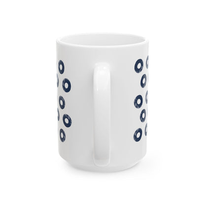 Navy Circles Ceramic Coffee Mug, Distressed Brush Circles Indigo Tea Cup for Home, Office, Cute Coffee Cup, Tea Lover's Mug, Unisex gift