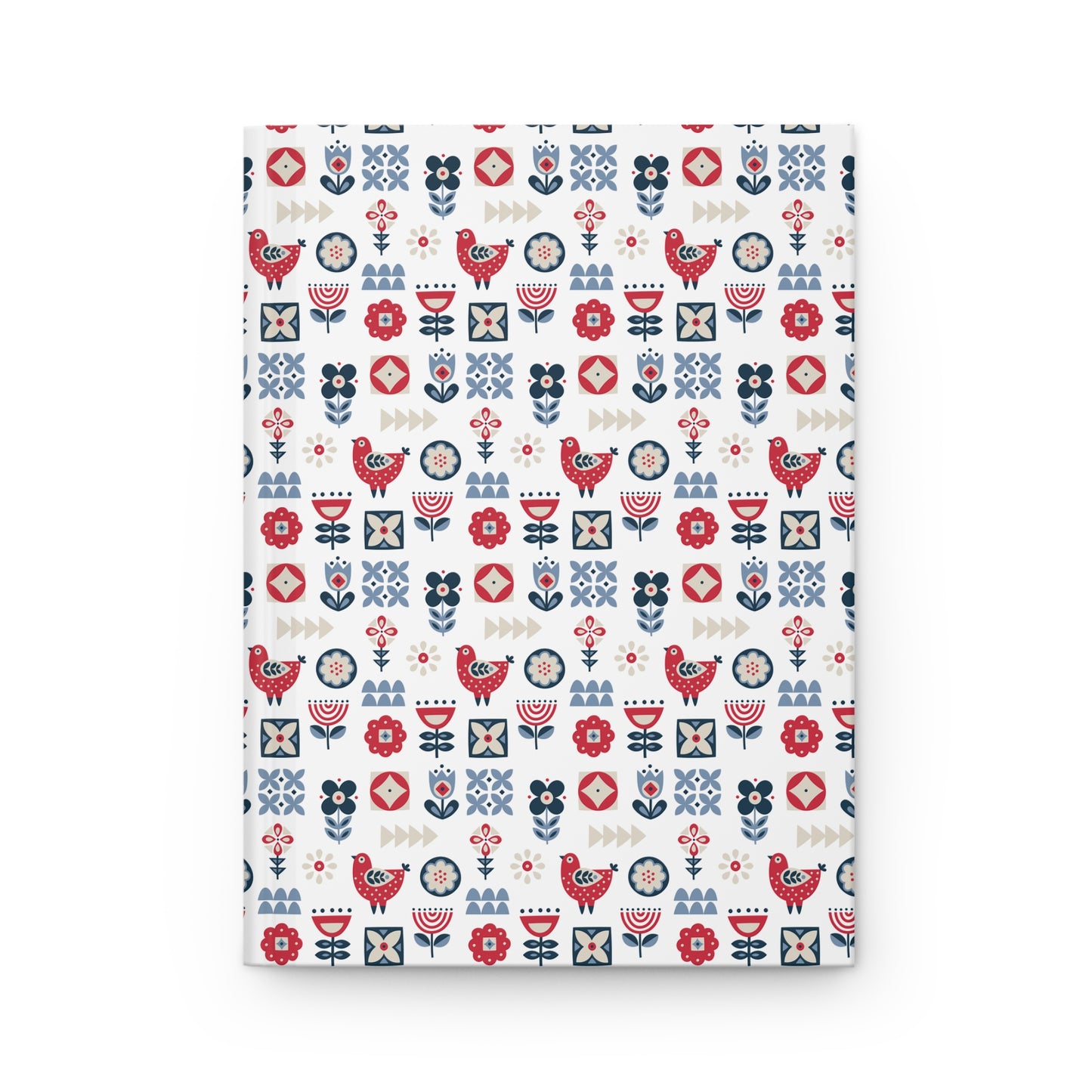 Hardcover Ruled Diary Journal, Nature-Inspired Scandinavian Folk Art Inspired Design, Blue and Yellow Notebook, Secret Santa Gift