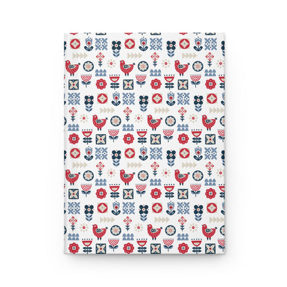 Hardcover Ruled Diary Journal, Nature-Inspired Scandinavian Folk Art Inspired Design, Blue and Yellow Notebook, Secret Santa Gift