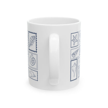 Shells & Stamps Ceramic Mug - Coastal Decor, Ocean Lover Gift, Nautical Kitchen, Beach House Essentials, Summer Vibes