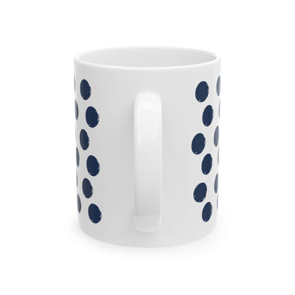 Navy Polka Dot Ceramic Coffee Mug, Distressed Brush Dots Indigo Tea Cup for Home, Office, Cute Coffee Cup, Tea Lover's Mug, Unisex gift
