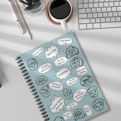 Funny Whimsical Spiral Notebook with Document Pocket, Remote Working Humor, Conference Call Bingo, Home Office, Gift for Boss, Coworker