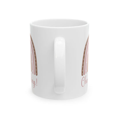 Ceramic Mug for Entrepreneurs, Gift for Small Business Owners, Boho Rainbow Coffee Cup, Cha-Ching Tea Mug, Positive Vibes Cup