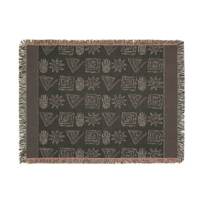 African Tribal Inspired Throw Blanket, 100% Cotton, Black and Beige Minimalist Woven Blanket, Boho Wall Decor, Christmas, Housewarming Gift