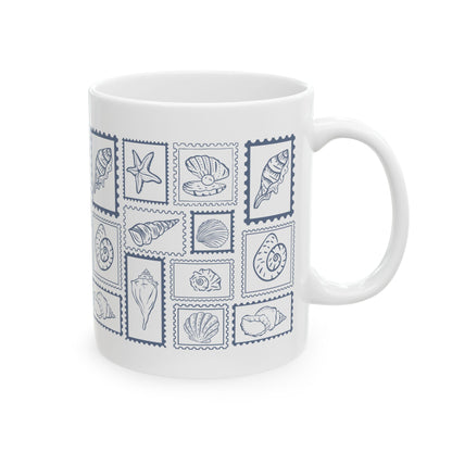 Shells & Stamps Ceramic Mug - Coastal Decor, Ocean Lover Gift, Nautical Kitchen, Beach House Essentials, Summer Vibes