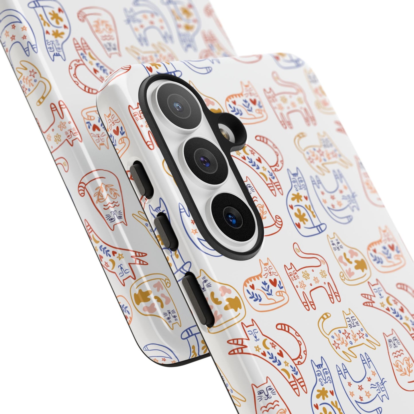 Scandinavian Folk Art Cat Print Phone Case - iPhone 17 / 17 Air / 17 Pro Max, Samsung Galaxy S26, Google Pixel | Matte & Glossy