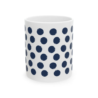 Navy Polka Dot Ceramic Coffee Mug, Distressed Brush Dots Indigo Tea Cup for Home, Office, Cute Coffee Cup, Tea Lover's Mug, Unisex gift
