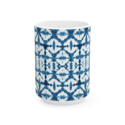 Shibori Tie Dye Ceramic Mug - Indigo Coffee Cup, Gift for Her, Blue Tie-Dye Design, Indian Tea Cup Blue, Microwave and Dishwasher Safe