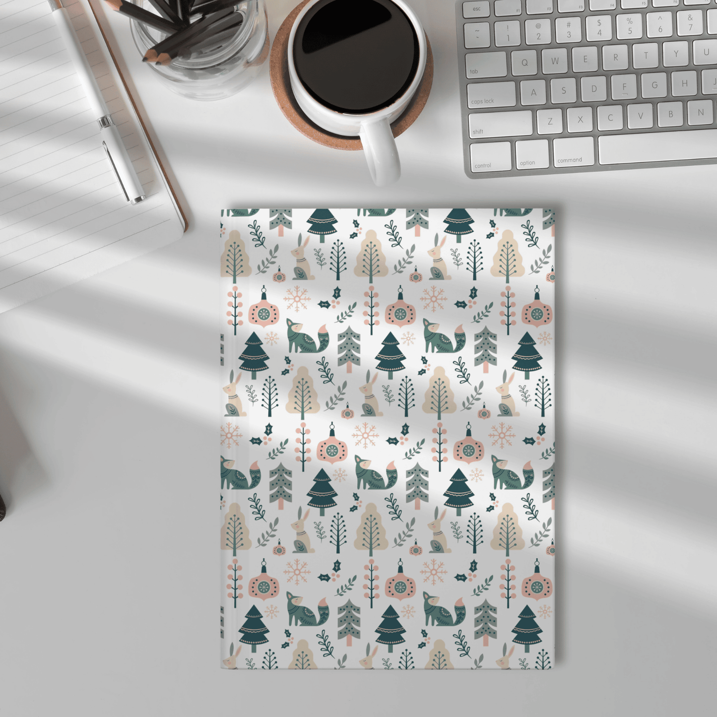 Hardcover Journal, Scandinavian Christmas Inspired Design Notebook, Gift for Writers, Secret Santa Gift for Coworkers