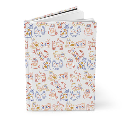 Hardcover Journal, Scandinavian Folk Art Cat Design Notebook, Secret Santa Christmas Gift, White Elephant Gift for Cat Lovers