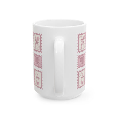 Pink Stamp Coquette Ceramic Mug, 11oz, 15oz - Gift for Her, Coffee Cup, Tea Lover's Gift, Kitchen Decor, Office Mug