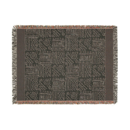 African Tribal Pattern Woven Blanket, 100% Cotton, Black and Beige Minimalist Throw for Couch, Boho Wall Decor, Christmas, Housewarming Gift