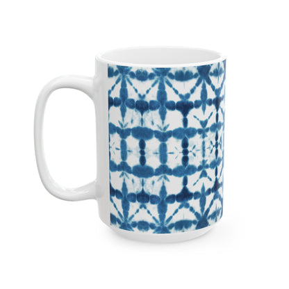 Shibori Tie Dye Ceramic Mug - Indigo Coffee Cup, Gift for Her, Blue Tie-Dye Design, Indian Tea Cup Blue, Microwave and Dishwasher Safe