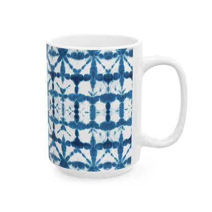 Shibori Tie Dye Ceramic Mug - Indigo Coffee Cup, Gift for Her, Blue Tie-Dye Design, Indian Tea Cup Blue, Microwave and Dishwasher Safe