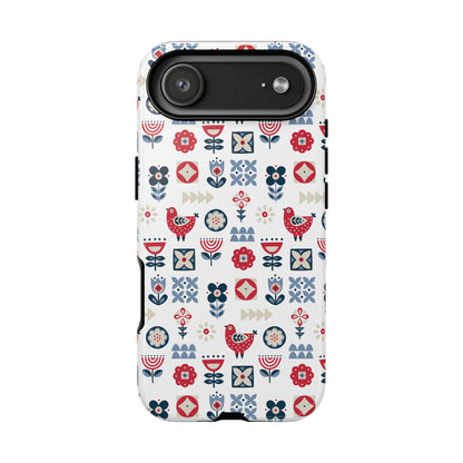 Scandinavian Bird & Floral Folk Art Phone Case - iPhone 17 / 17 Air / 17 Pro Max, Samsung Galaxy S26, Google Pixel | Matte & Glossy