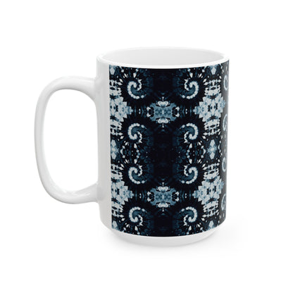 Tie Dye Ceramic Artistry Mug, Shibori Artistic Coffee Cup, Coffee Lover Gift, Deep Indigo Tea Cup Coffee Mug, Dishwasher Safe Microwave Safe